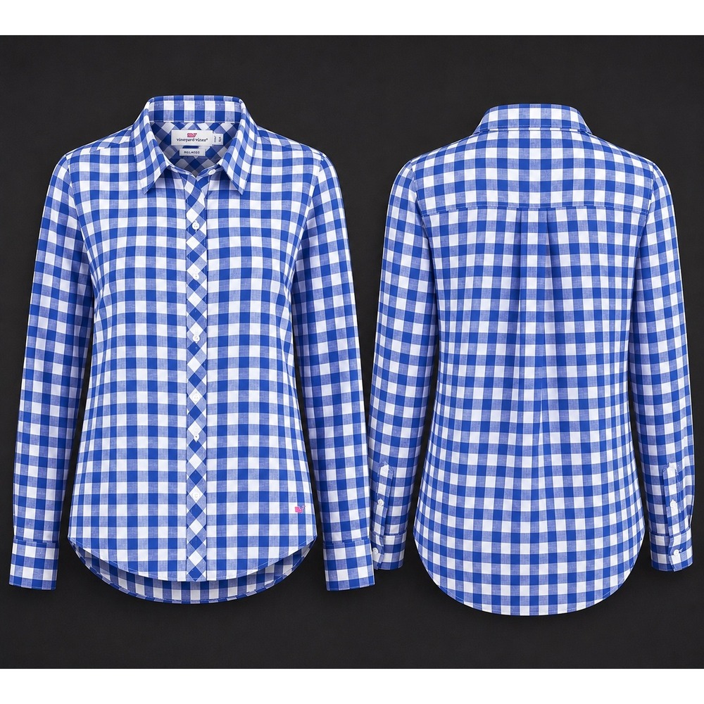 Vineyard Vines Size 6 Blue White Gingham Button Front Shirt Relaxed‎ Fit Preppy
